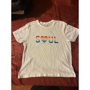 Graphic T-Shirt Womens L White SOUL Rainbow Heart Short Sleeve Soft Cotton